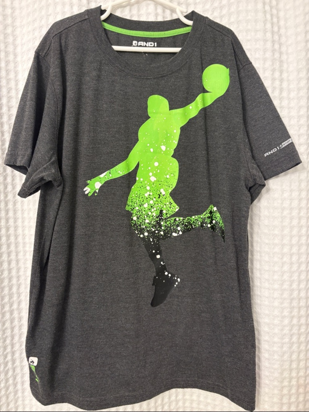 And1 Charcoal Tee with Neon Green Basketball Silhouette